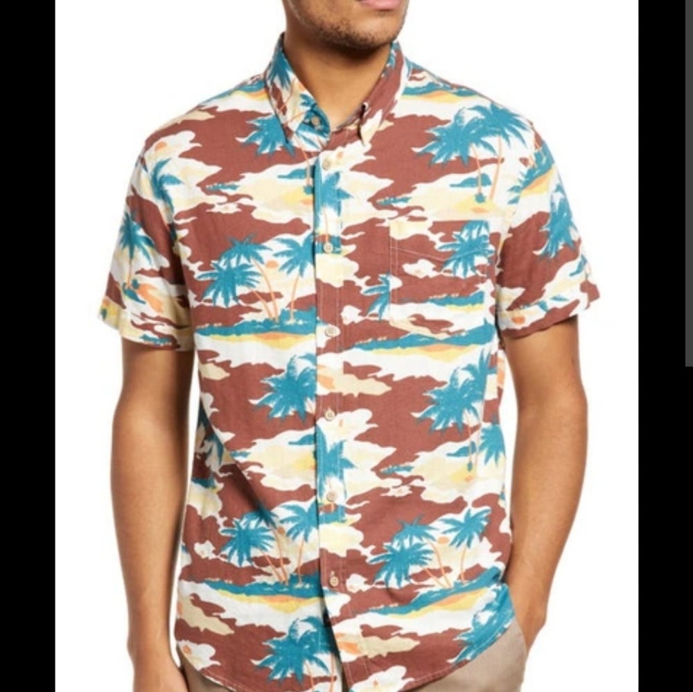 RAILS Carson Camo Tropical Palm Tree Hawaiian shirt 2X Short Sleeve Button down